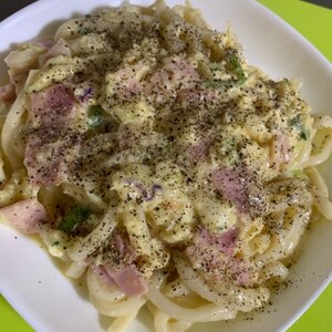 超簡単！カルボナーラ風豆乳うどん